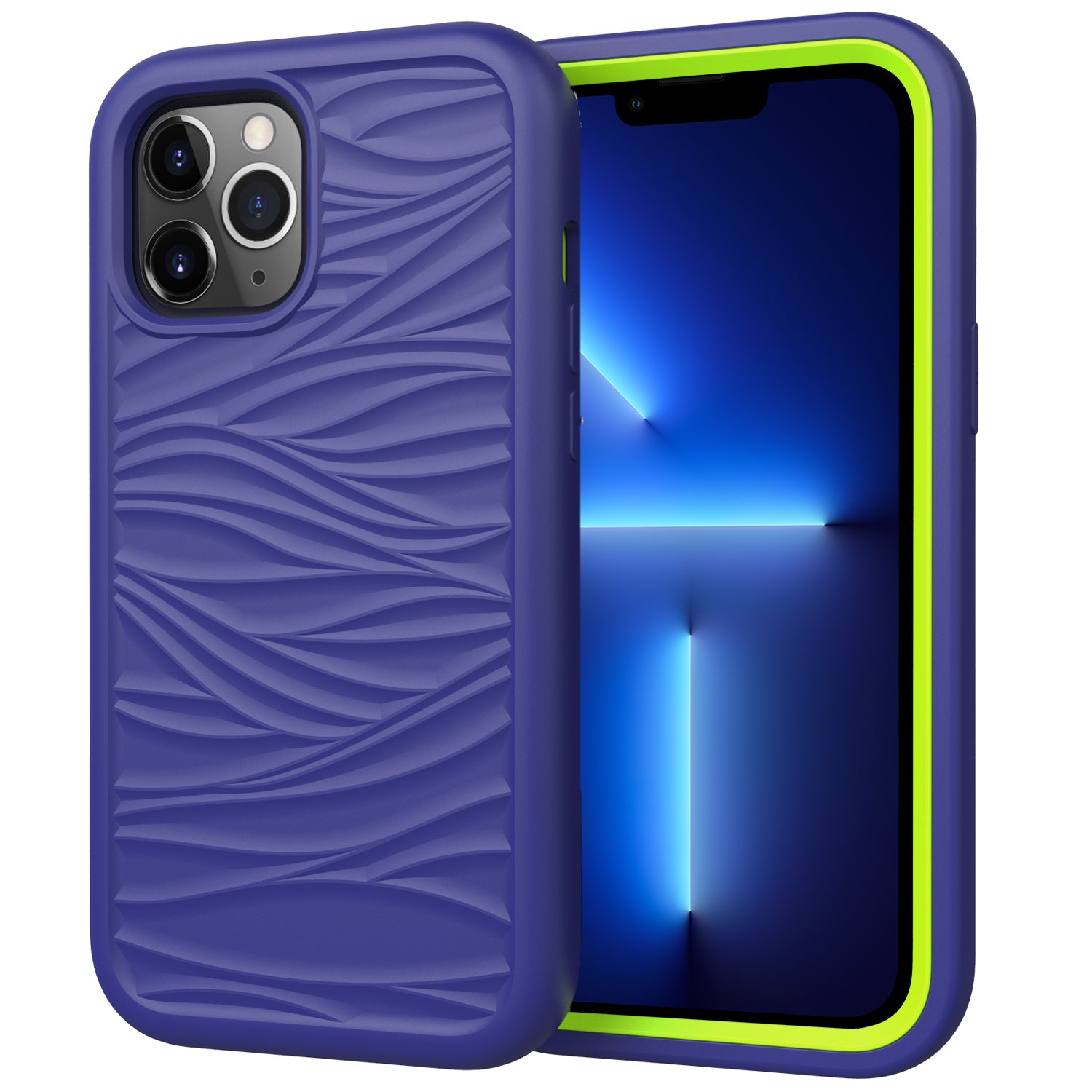 Telefoncover til iPhone 13 Pro Max 6,7 tommer aftageligt 2-i-1 PC+Silicone Anti-Slip Wave Texture Cover Telefoncover til iPhone 13 Pro Max 6,7 tommer aftageligt 2-i-1 PC+Silicone Anti-Slip Wave Texture Cover